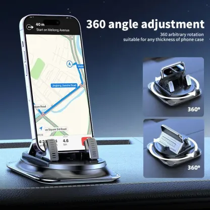 Soporte de teléfono para auto con rotación de 360°, apto para navegación en el tablero, ajuste de pantalla horizontal y vertical, ventosa antideslizante, compatible con iPhone y Android.