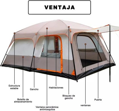 UNIFULL Casa de Campaña, Tienda de Campaña para 5-8 Personas, Montaje Rápido, Impermeable, Portátil, 3,2x2x2,2 m