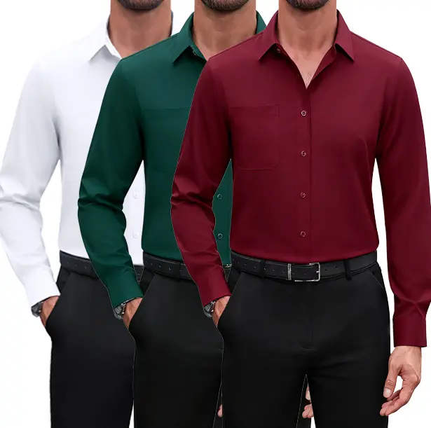 3-Pack Men's Dress Shirts 4-way Stretch Long Sleeve Collared Solid Wedding Dating Button Down Shirts Business Casual Breathable Outfits Menswear