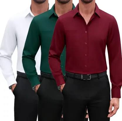 3-Pack Men's Dress Shirts 4-way Stretch Long Sleeve Collared Solid Wedding Dating Button Down Shirts Business Casual Breathable Outfits Menswear