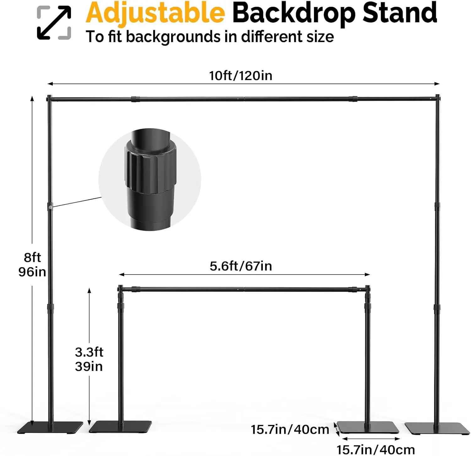 Soporte para Fondos Fotográficos, Kit Ajustable 8x10 ft, Soporte Resistente con Base de Acero para Fotografía, Estudio de Foto y Video, Cumpleaños, Bodas
