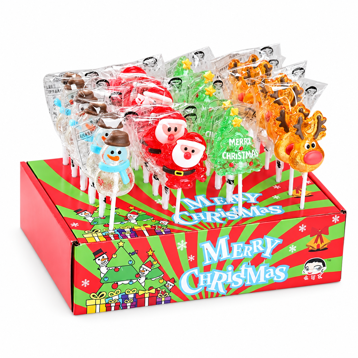 Christmas Character Shaped Hard Candy Lollipops