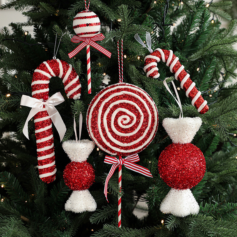 Red and White Candy Cane Christmas Lollipop Ornaments for Christmas Tree Decorations