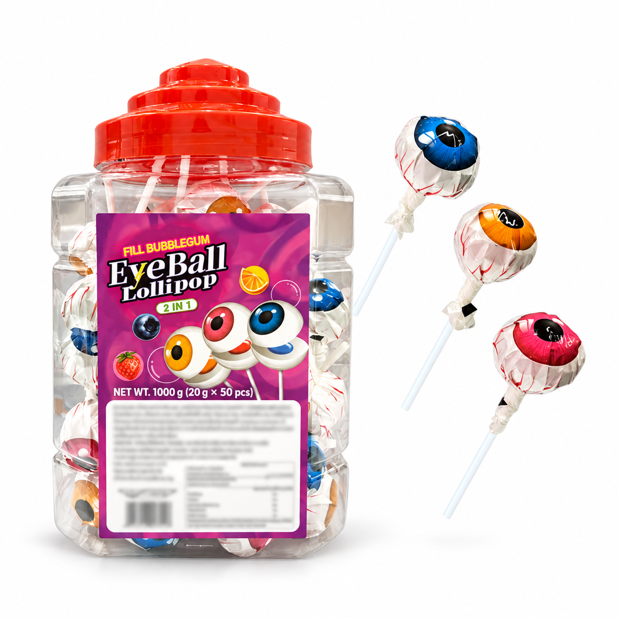 Wholesale Eyeball Lollipops with Bubble Gum Filling