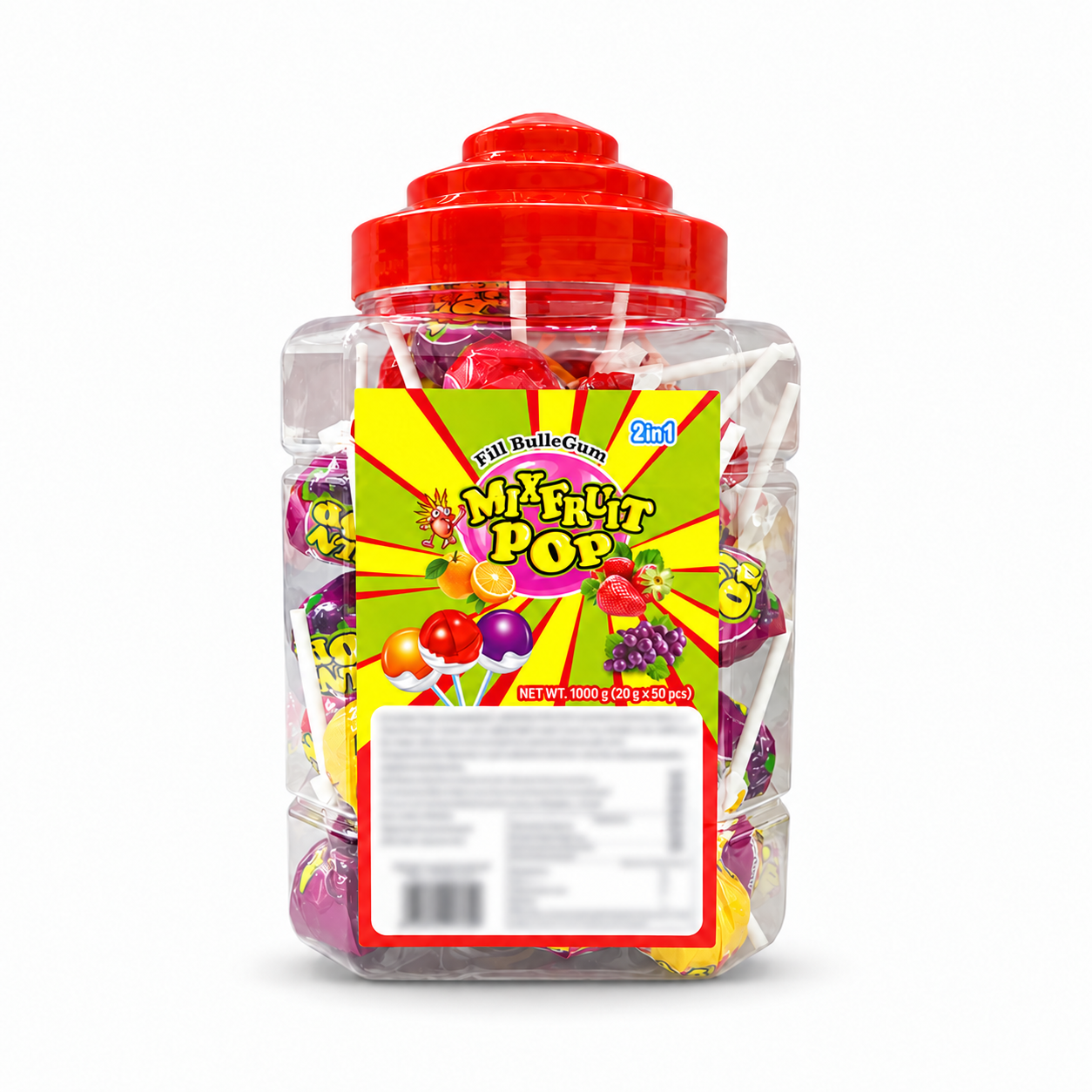 Mix Fruit Flavor Ball lollipop With Bubble Gum