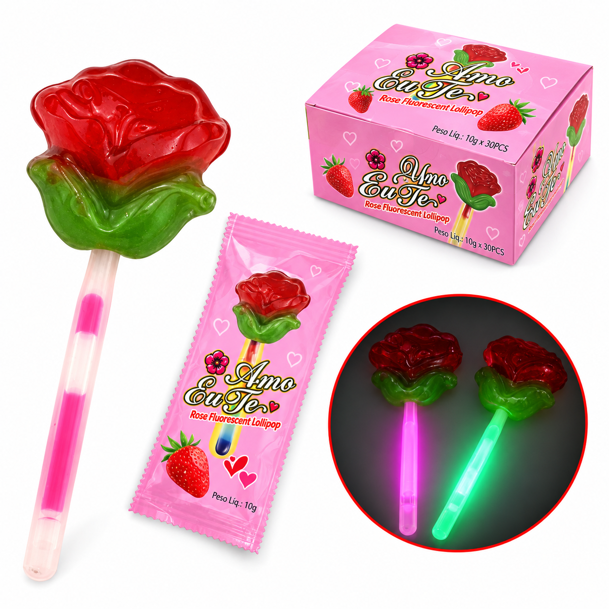 Wholesale Rose-Shaped Glow Stick Lollipops