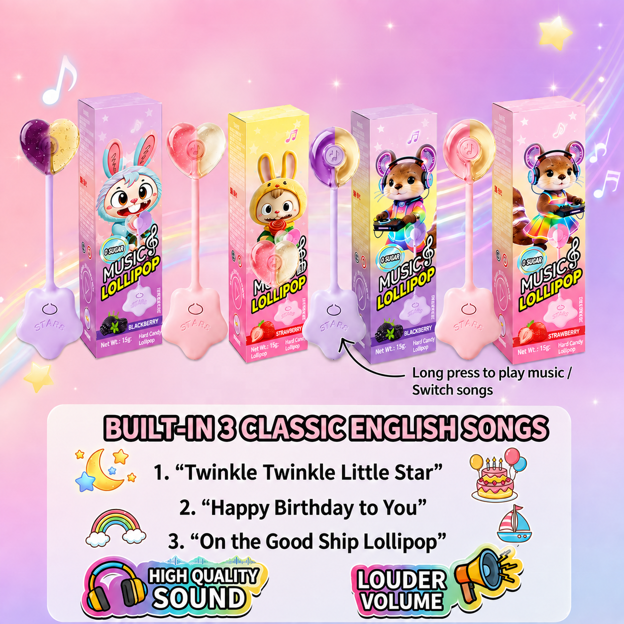 Wholesale Sugar-Free Blackberry Musical Lollipops