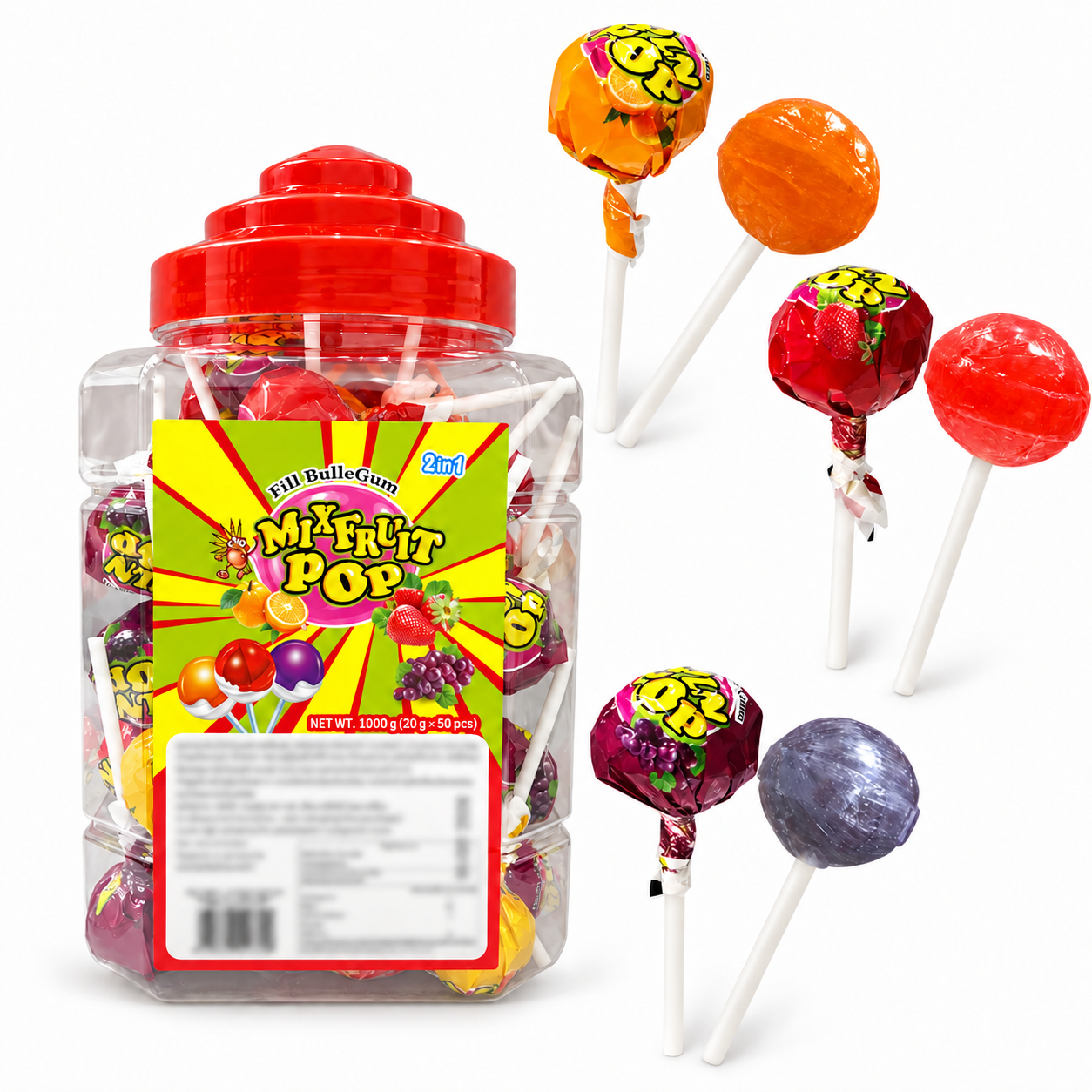 Mix Fruit Flavor Ball lollipop With Bubble Gum