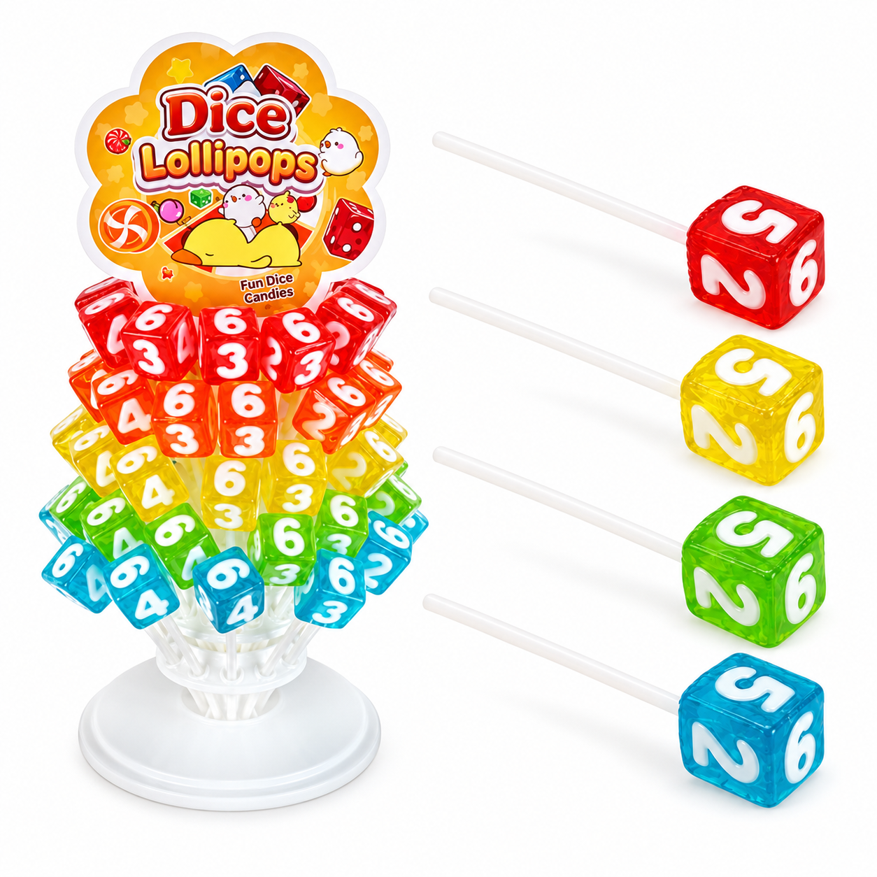 Wholesale Dice-Shaped Hard Candy Lollipops