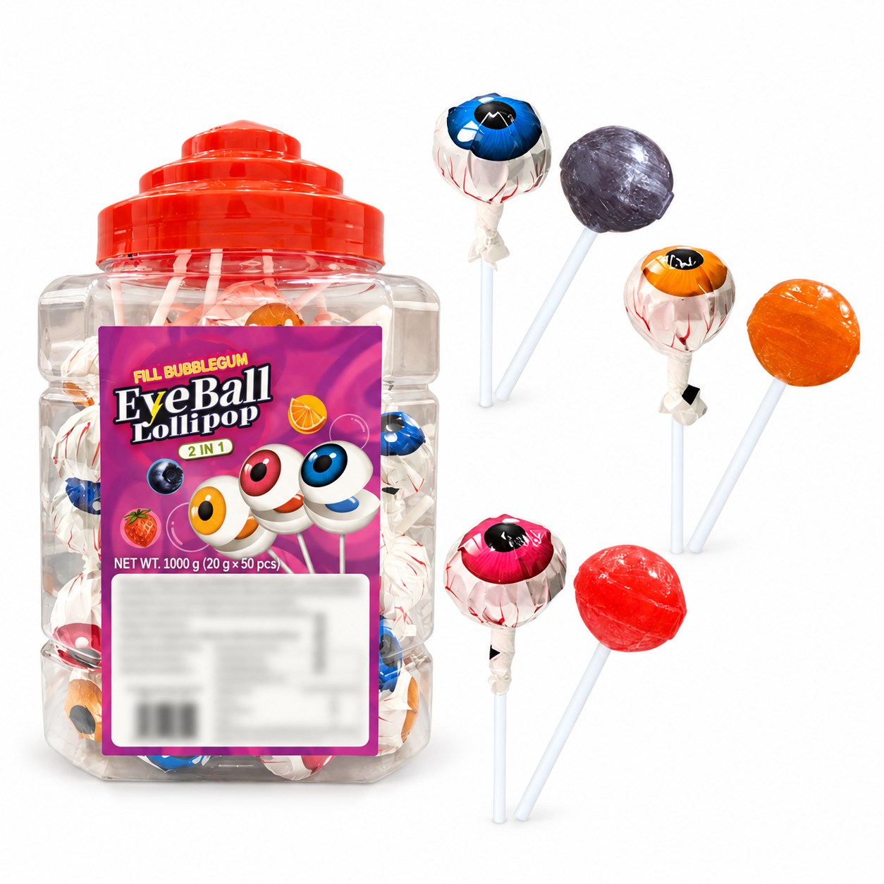 Wholesale Eyeball Lollipops with Bubble Gum Filling
