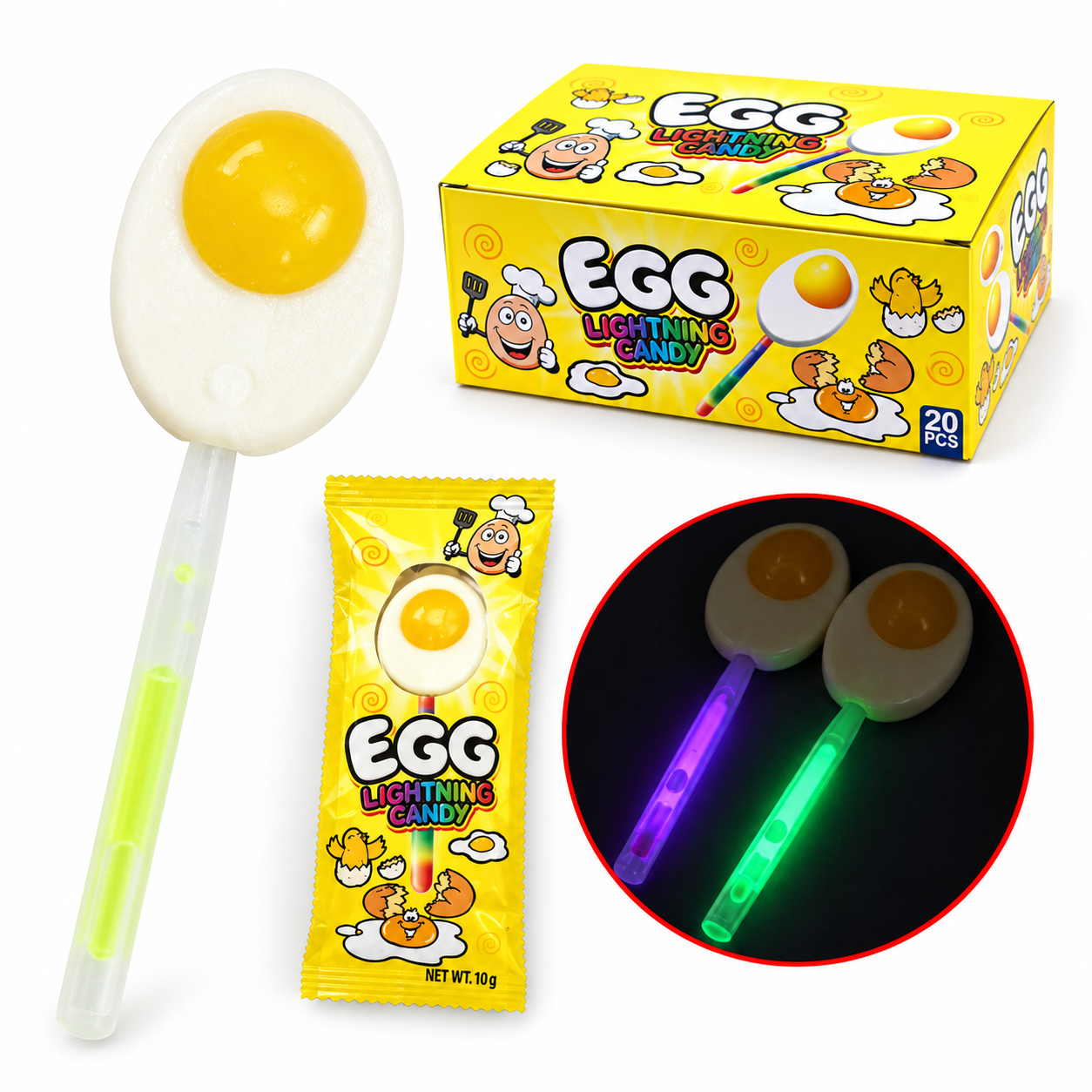Wholesale Fried Egg-Shaped Glow Stick Lollipops
