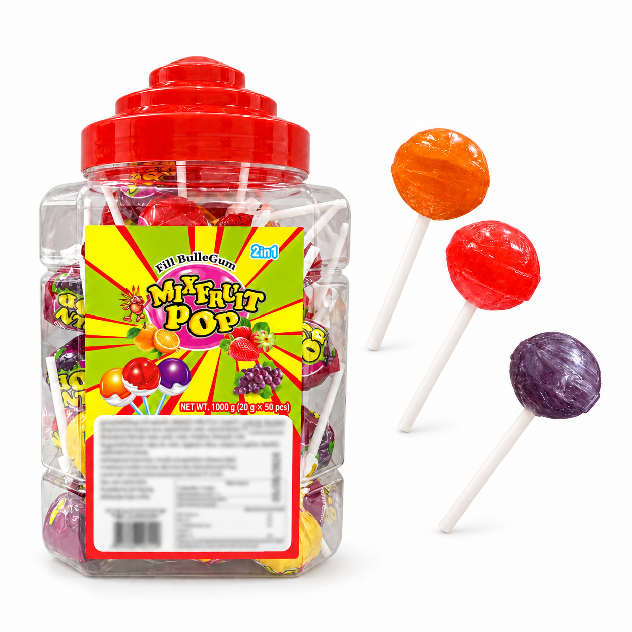 Mix Fruit Flavor Ball lollipop With Bubble Gum