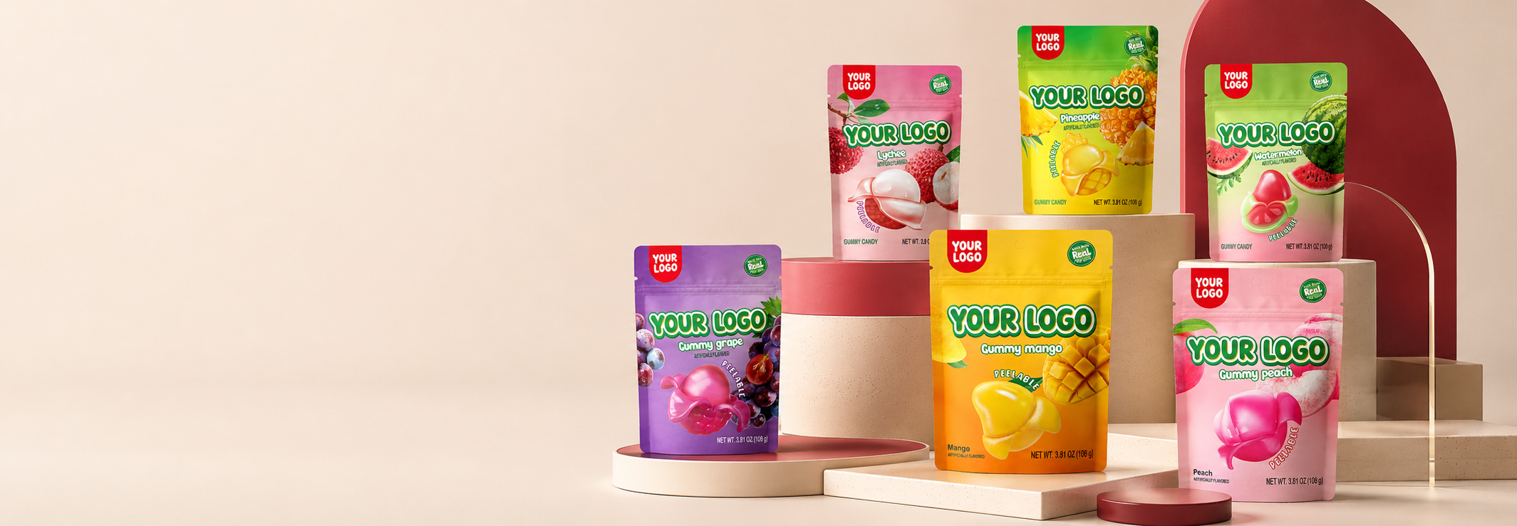 Private label peelable gummy candy available in multiple fruit flavors
