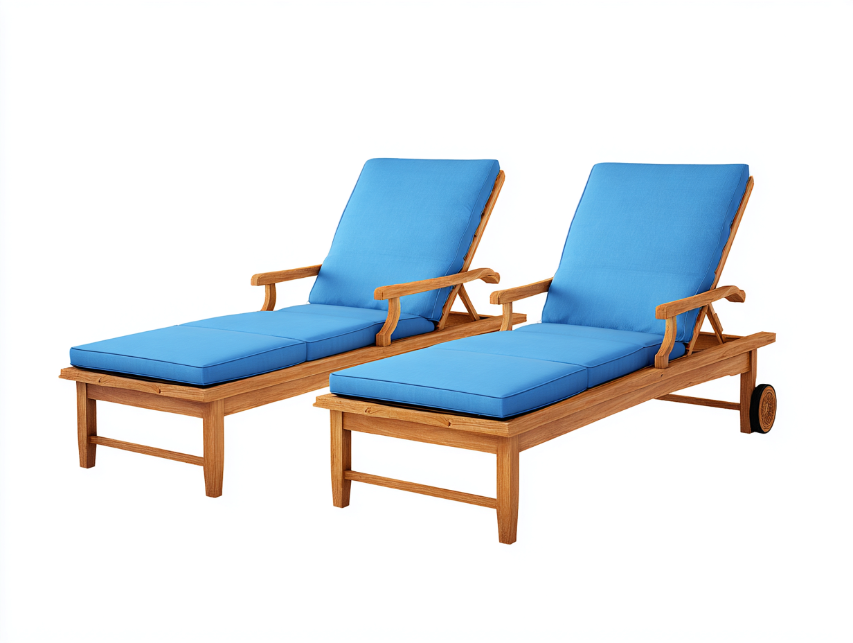 Tumbonas 200x65x88 cm de madera en marrón y cojín azul para jardín - respaldo reclinable - estilo clásico-Vavoravohome