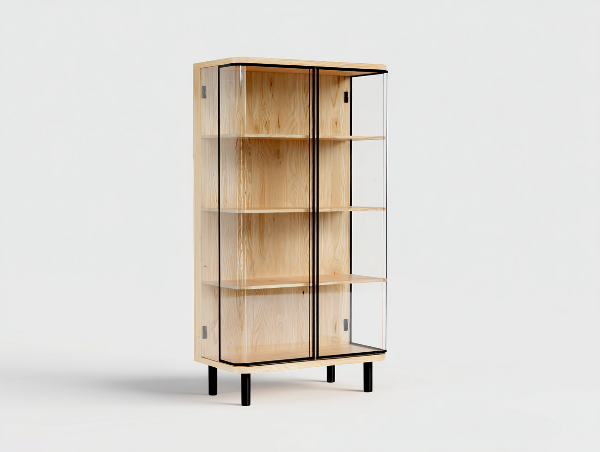 Vitrina de madera con puertas de vidrio 100x40x150 cm para salón - madera natural-transparente - diseño moderno-Vavoravohome