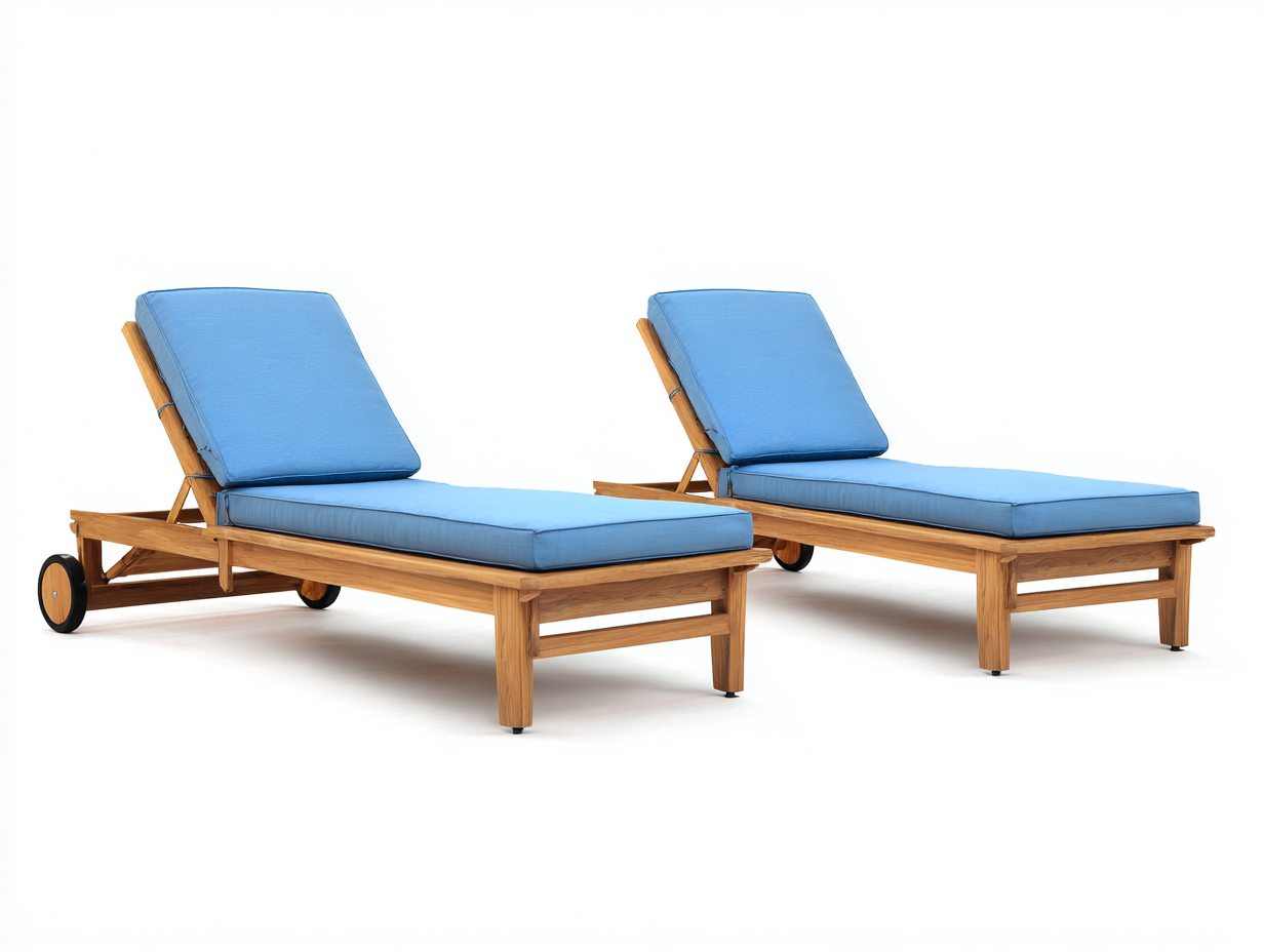 Tumbonas de jardín de madera con ruedas 200x66x86 cm - natural-azul - diseño reclinable para exterior-Vavoravohome