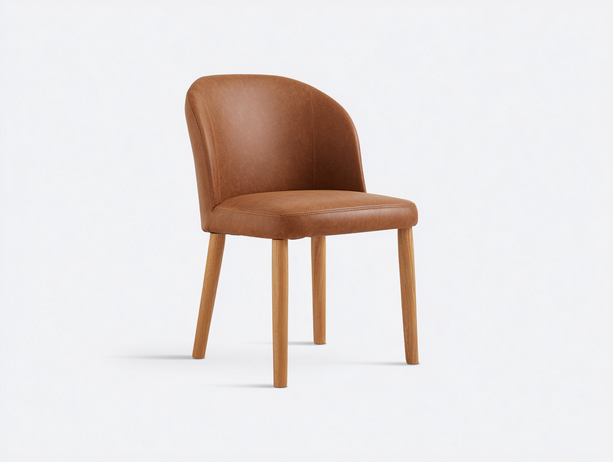 Sillas de comedor tapizadas 55x58x82 cm - piel sintética marrón y patas de madera - estilo moderno para comedor-Vavoravohome