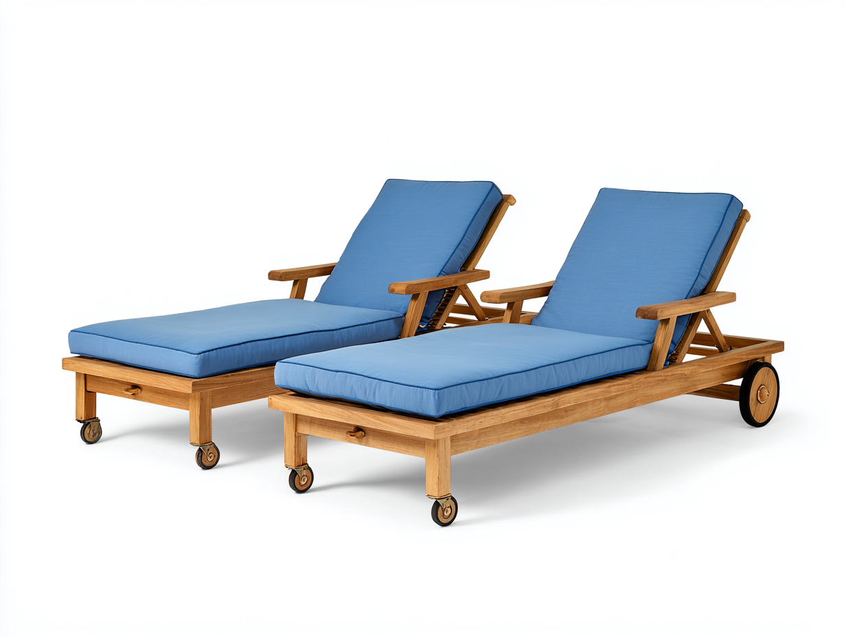 Tumbonas de madera tapizadas 200x70x90 cm para jardín - azul-madera natural - respaldo ajustable-Vavoravohome
