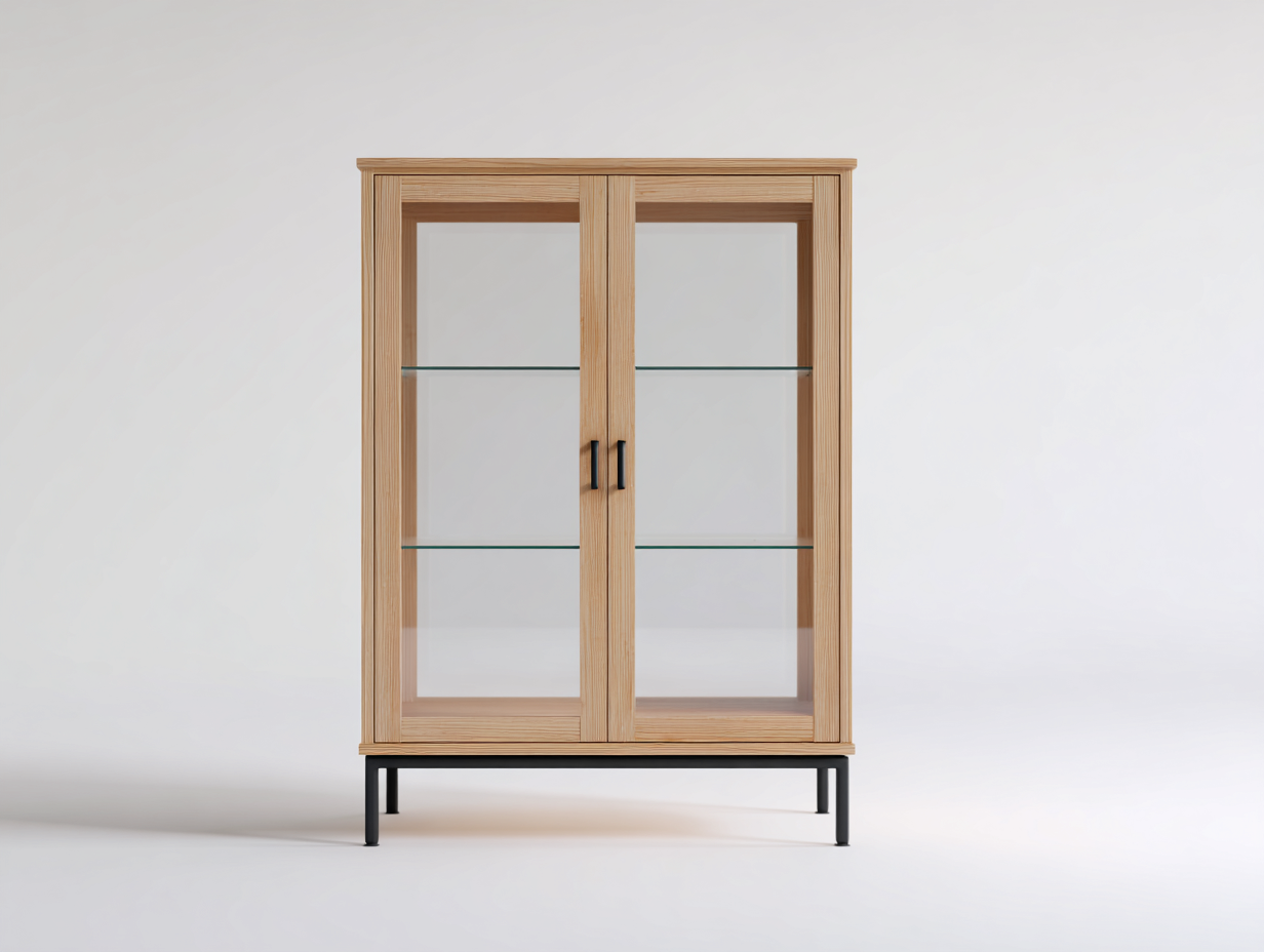 Vitrina de madera 85x38x155 cm - marrón claro con puertas de cristal - estilo moderno para salón-Vavoravohome
