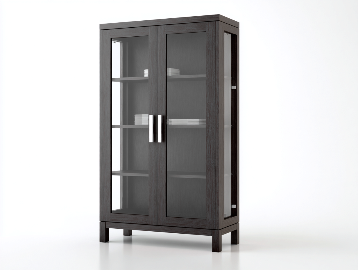 Vitrina 90x38x160 cm de madera en marrón oscuro y cristal para salón - 2 puertas - estilo moderno-Vavoravohome