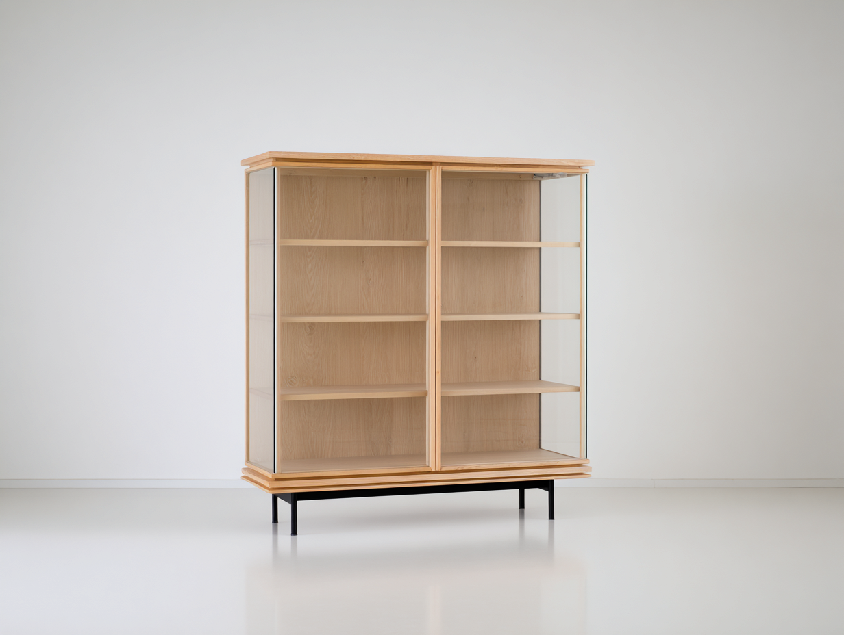 Vitrina de madera con vidrio 120x40x140 cm para salón - madera natural-transparente - diseño moderno-Vavoravohome