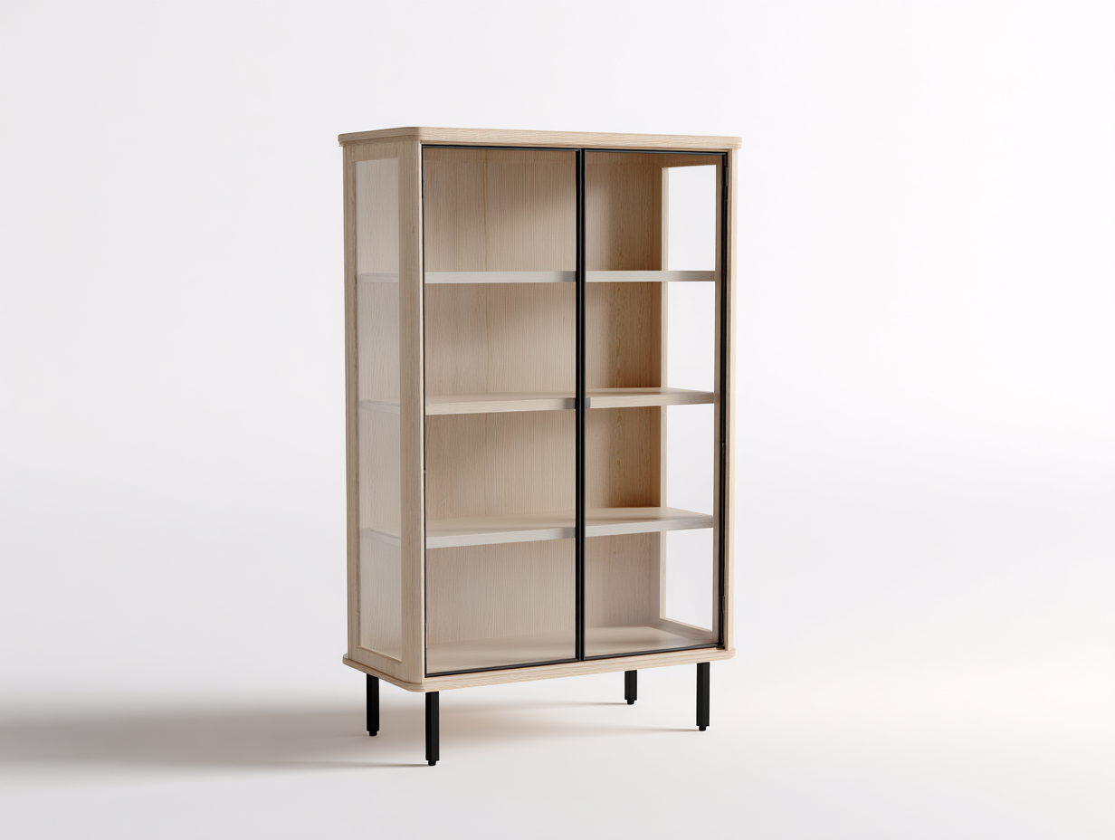 Vitrina 85x38x145 cm de madera en marrón claro y cristal para salón - 2 puertas - estilo moderno-Vavoravohome