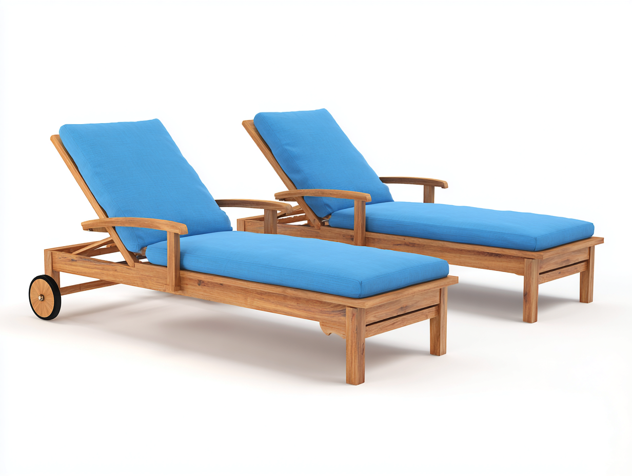 Tumbonas de madera 200x72x92 cm - marrón con superficie azul - diseño reclinable para jardín-Vavoravohome