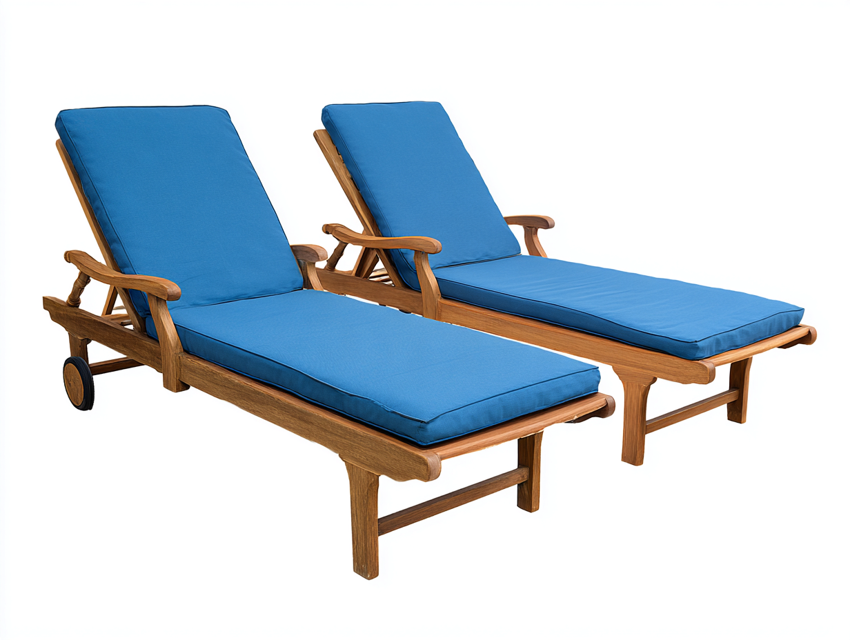Tumbonas de madera tapizadas 200x70x90 cm para jardín - azul-madera natural - respaldo ajustable-Vavoravohome