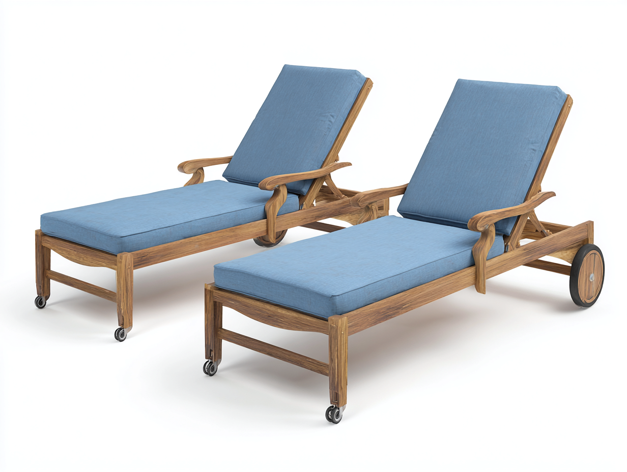 Tumbonas 200x68x90 cm de madera en marrón y cojín azul para jardín - respaldo reclinable - estilo clásico-Vavoravohome