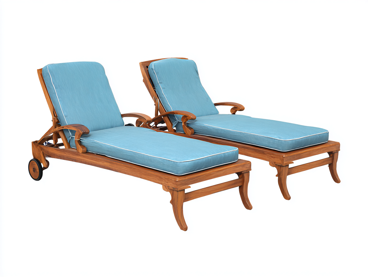 Tumbonas de madera con colchoneta 200x70x90 cm para jardín - azul-madera natural - respaldo ajustable-Vavoravohome