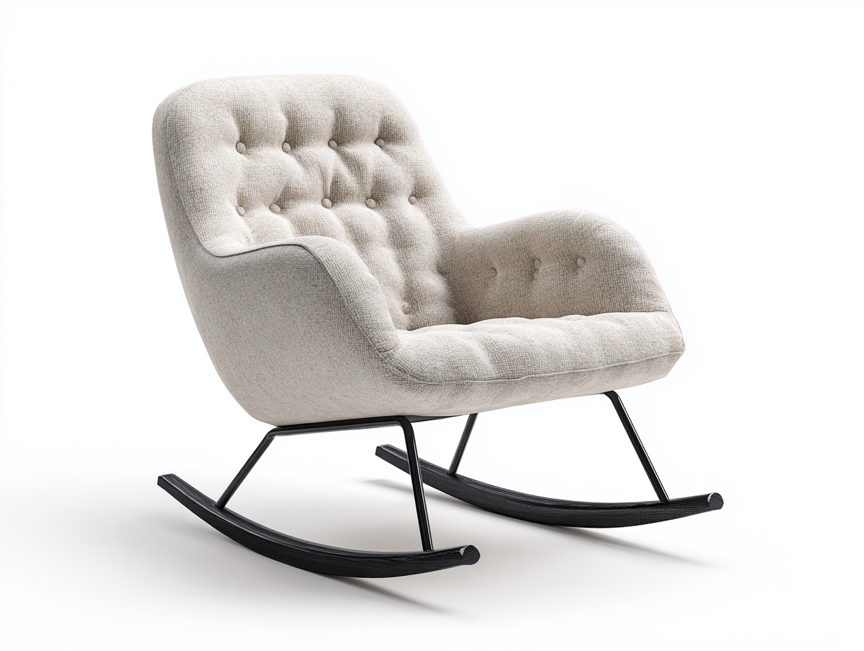Mecedoras tapizada en tela capitoné 82x92x94 cm - beige-negro - diseño acolchado-Maviakadecor