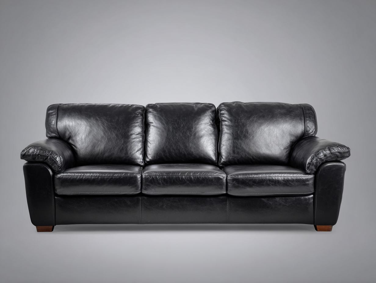 Sofás 3 plazas tapizado efecto cuero 218x92x86 cm - Negro - Diseño moderno acolchado-Maviakadecor