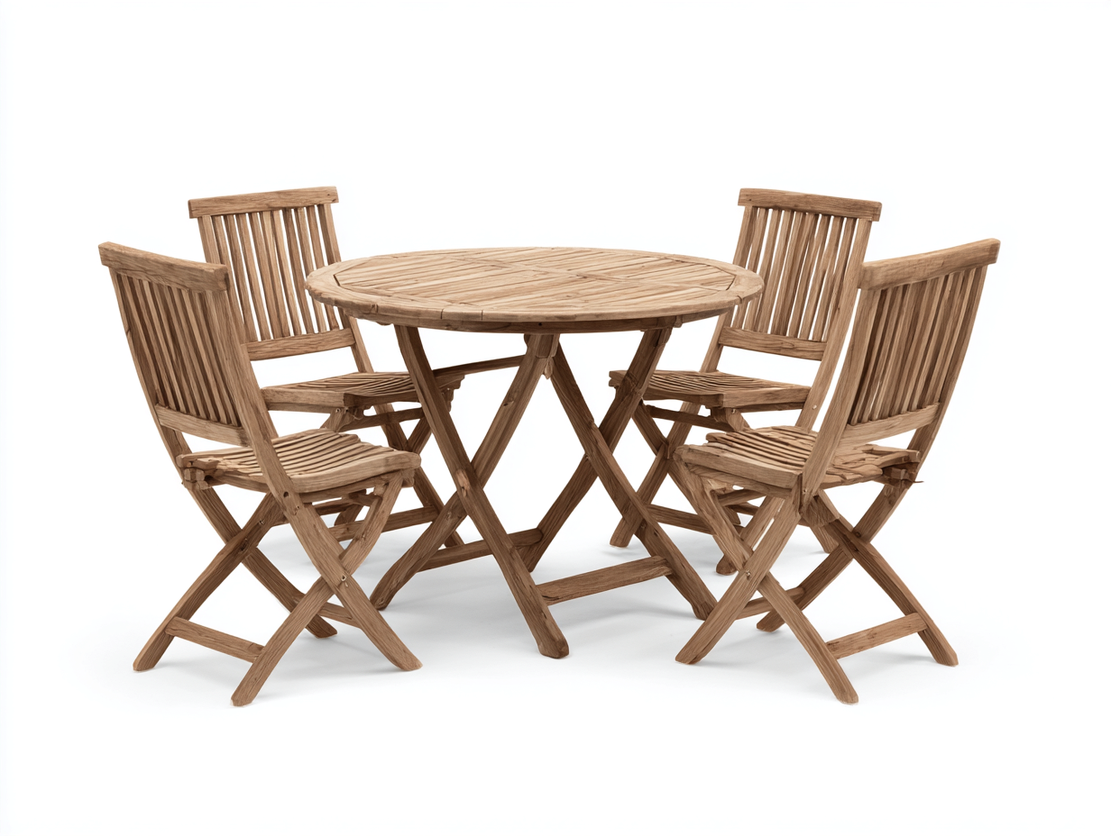 Conjuntos de comedor de jardín de madera 110x110x75 cm - marrón natural - diseño plegable-Maviakadecor