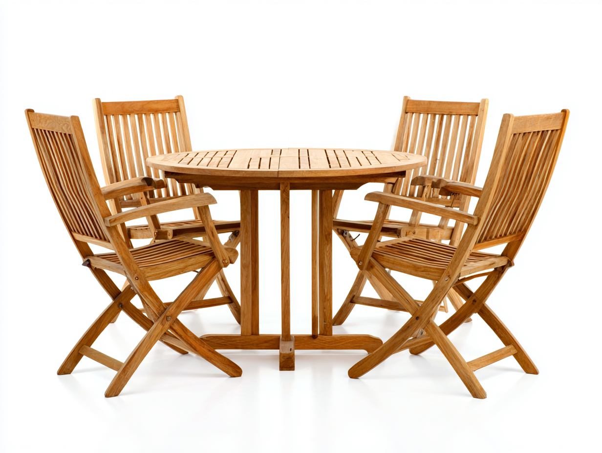 Conjuntos de comedor de jardín de madera 120x120x75 cm - marrón con 4 sillas plegables - estilo natural para exterior-Maviakadecor