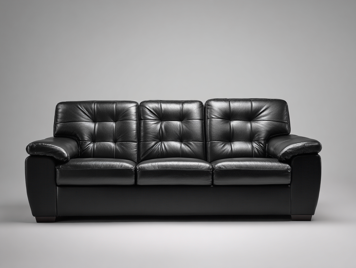 Sofás 3 plazas de cuero sintético 210x88x86 cm - negro - diseño capitoné-Maviakadecor