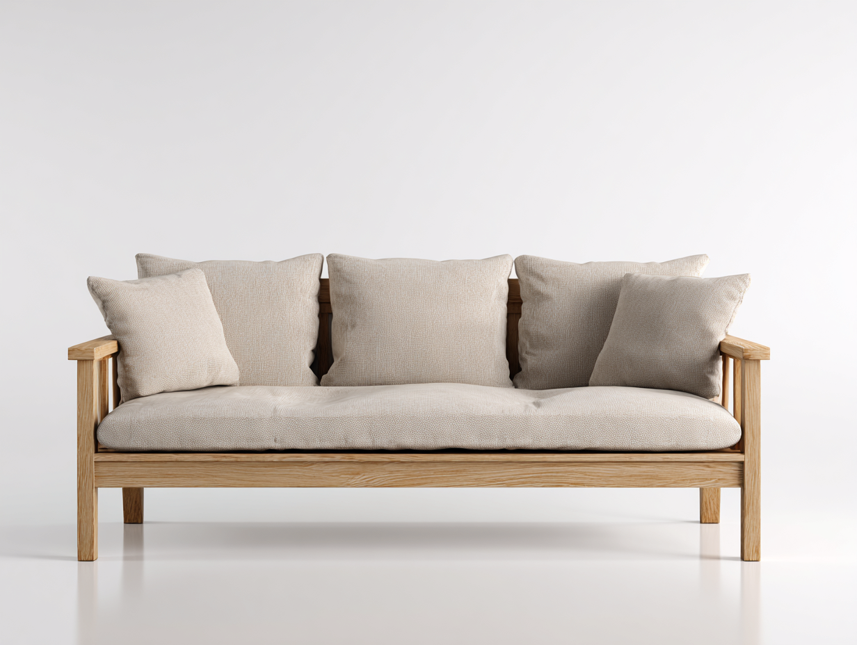 Sofás 3 plazas de madera y tela 210x85x82 cm - beige-madera natural - diseño moderno-Maviakadecor