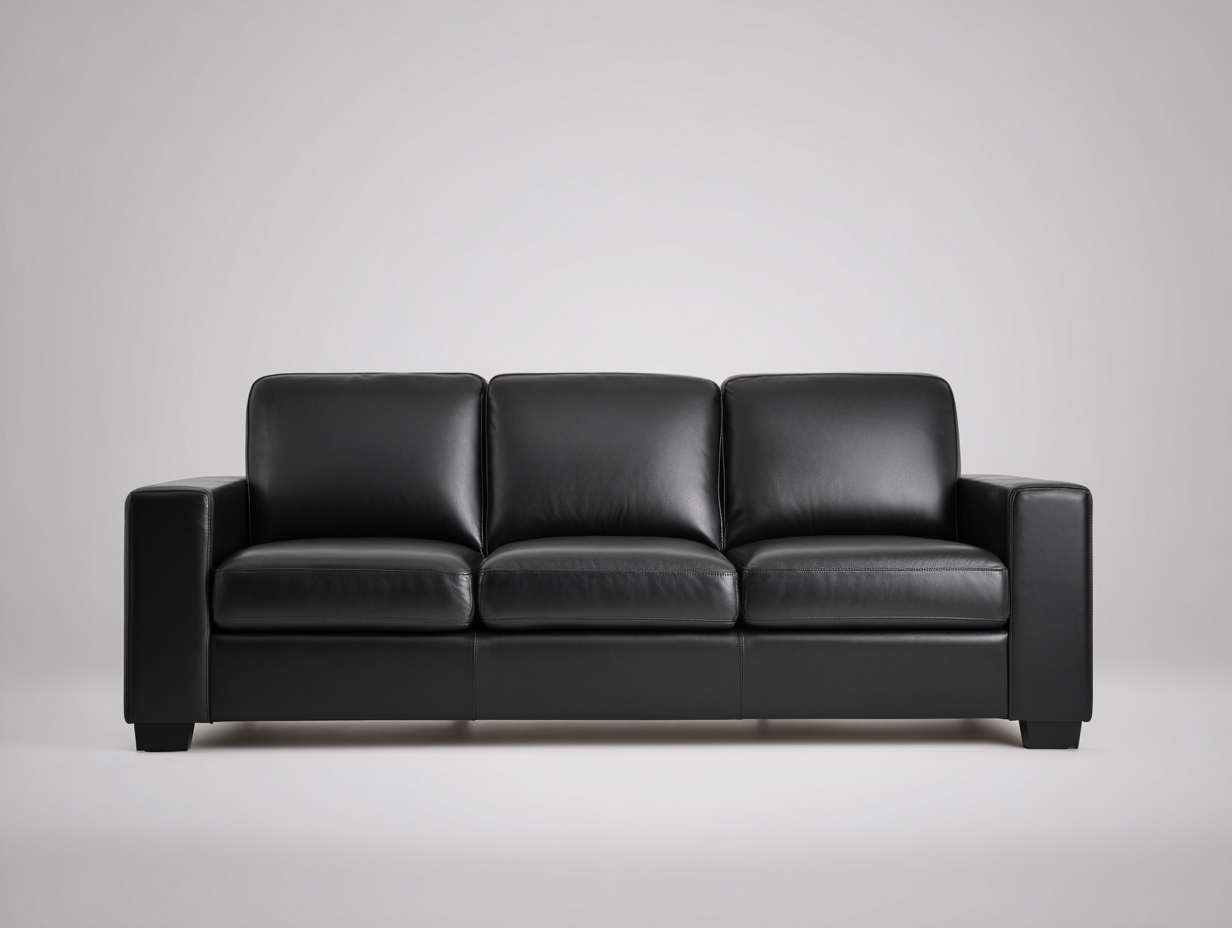 Sofás 3 plazas de cuero sintético 215x88x85 cm negro para salón - diseño moderno-Maviakadecor