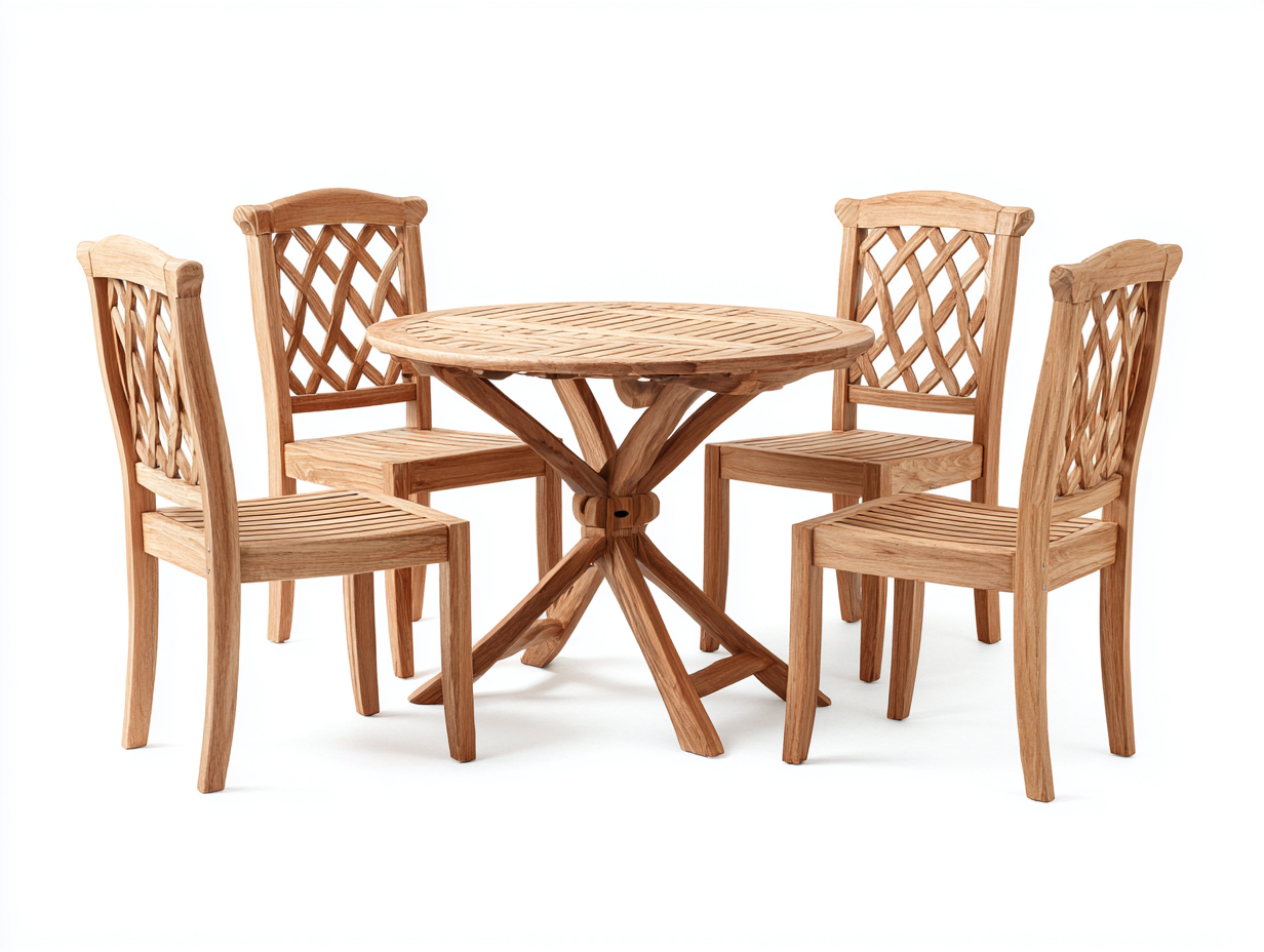 Conjuntos de comedor de jardín de madera 120x120x75 cm - Marrón natural - Diseño clásico para exterior-Maviakadecor