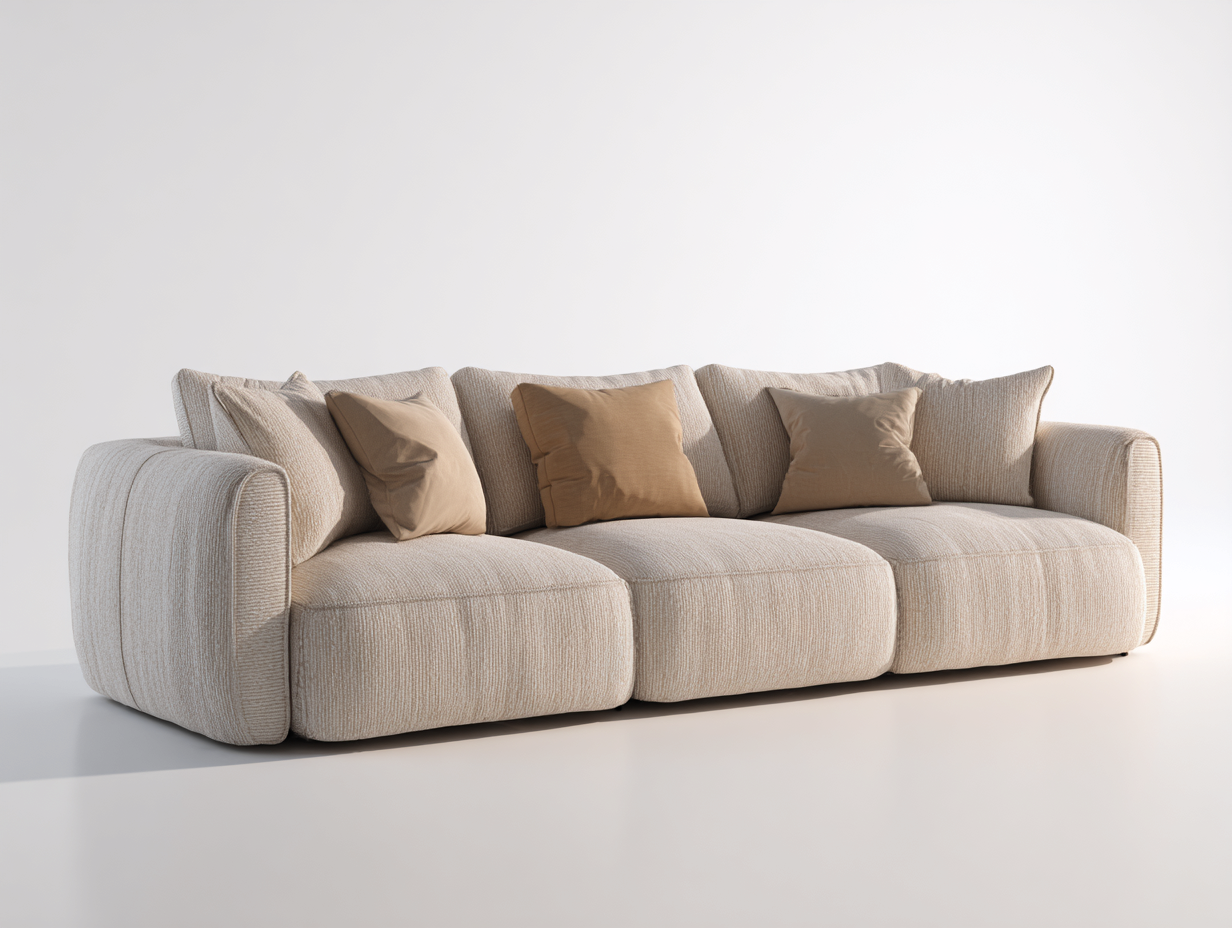 Sofás 3 plazas de tela 245x98x82 cm beige para salón - diseño minimalista-Maviakadecor