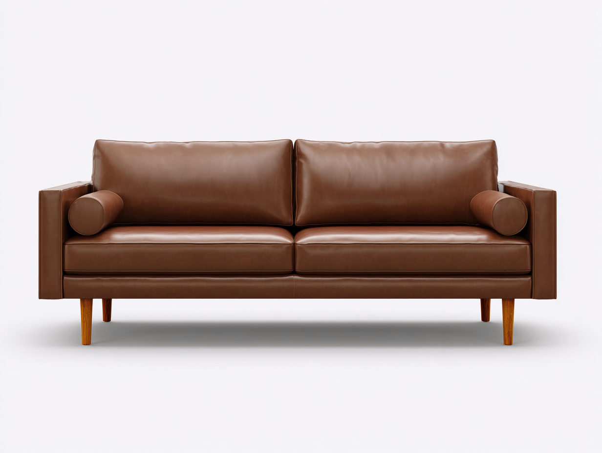 Sofás 3 plazas de cuero sintético 218x86x82 cm - marrón - patas de madera-Maviakadecor