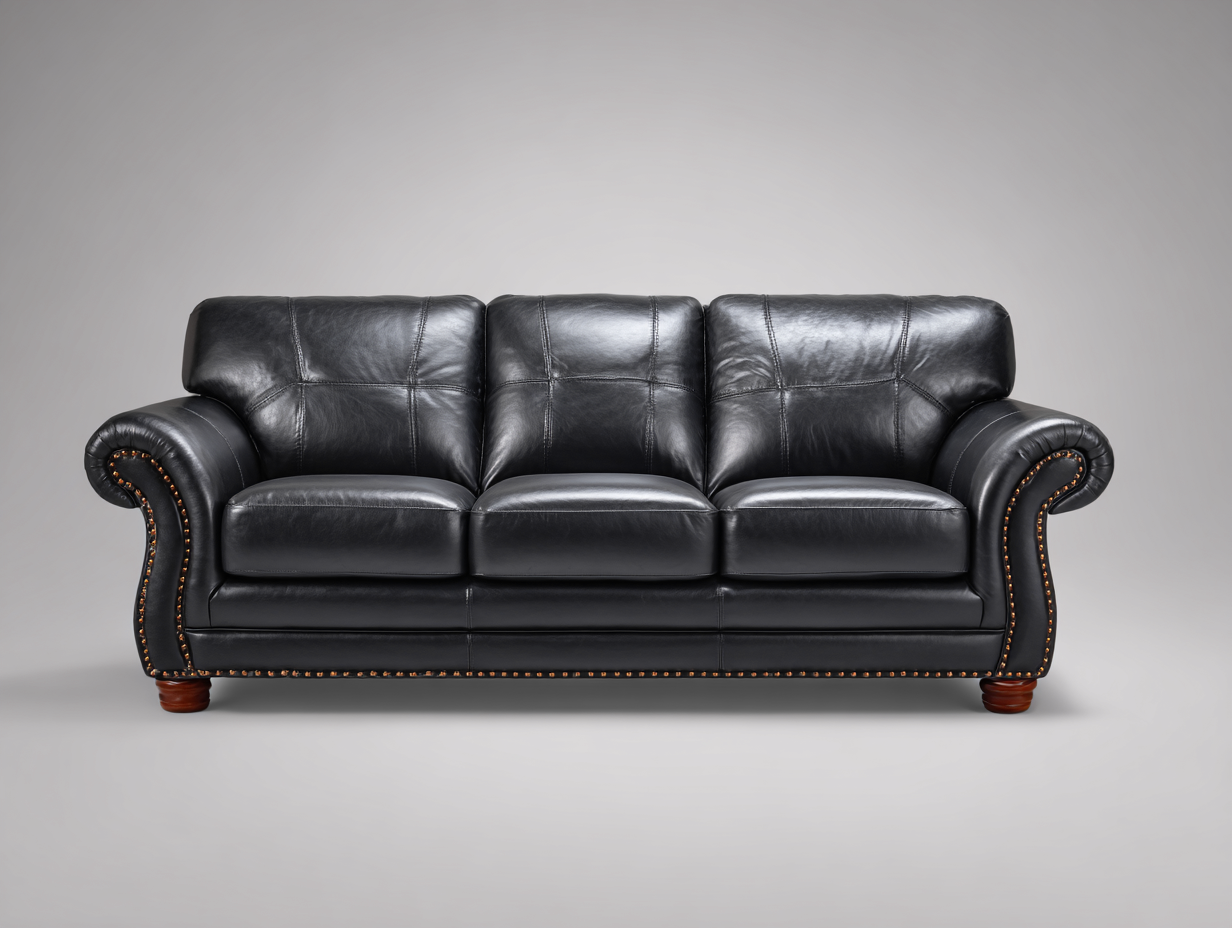 Sofás 3 plazas de cuero sintético 220x90x88 cm negro para salón - diseño clásico-Maviakadecor