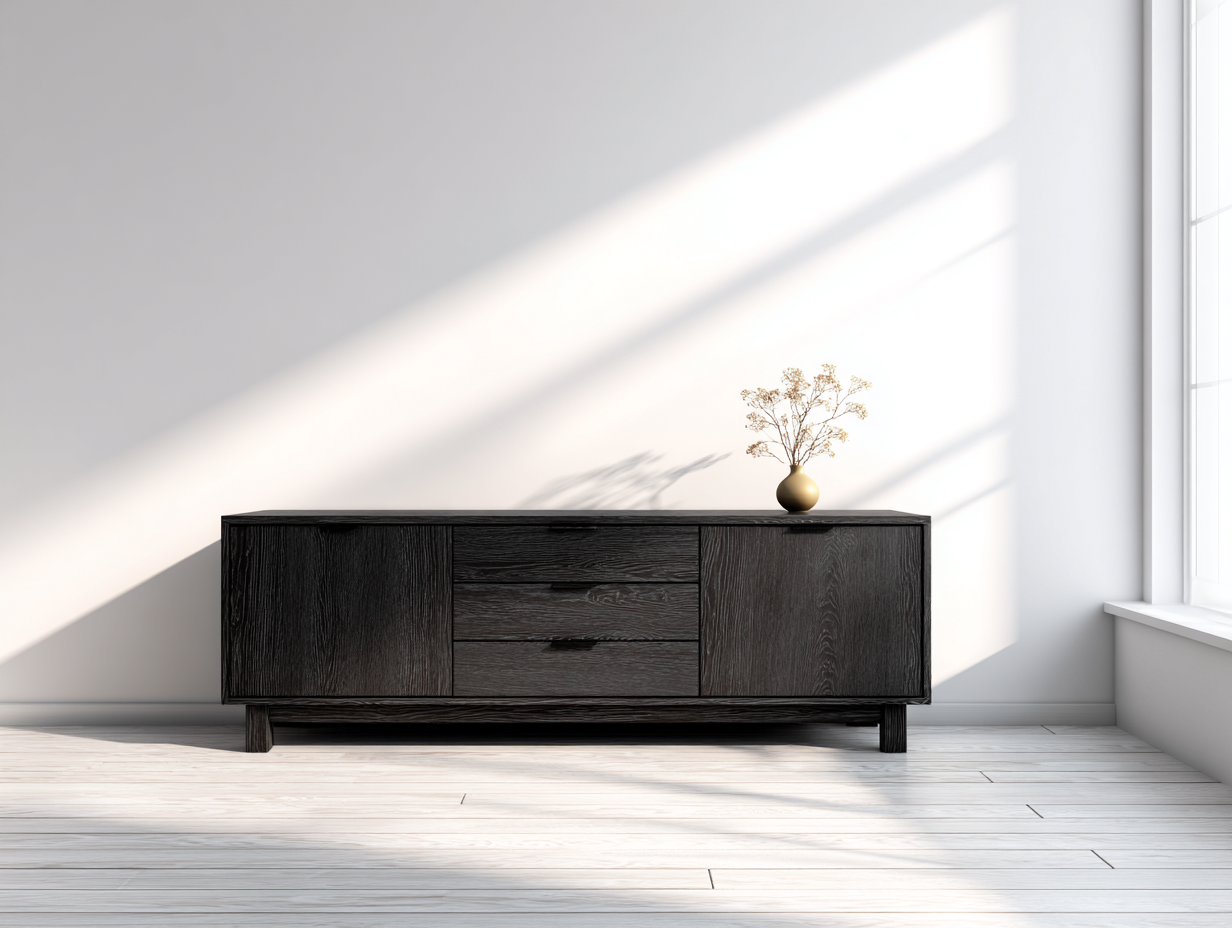 Mueble recibidor 180x40x75 cm de madera en negro para entrada - 2 puertas y 3 cajones - estilo moderno-Maviakadecor