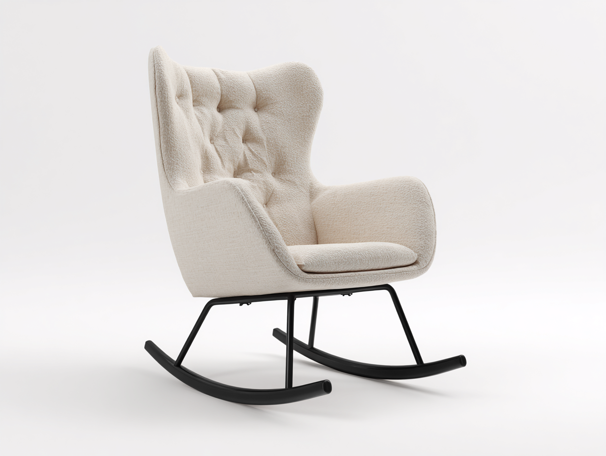 Mecedoras de tela bouclé 82x90x102 cm beige-negro para salón - diseño moderno-Maviakadecor