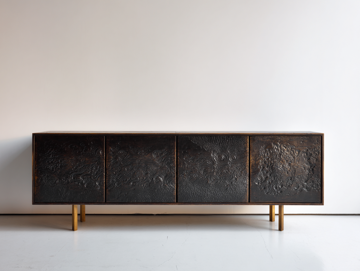 Mueble recibidor 200x40x78 cm de madera en negro y marrón para entrada - 4 puertas - estilo moderno-Maviakadecor