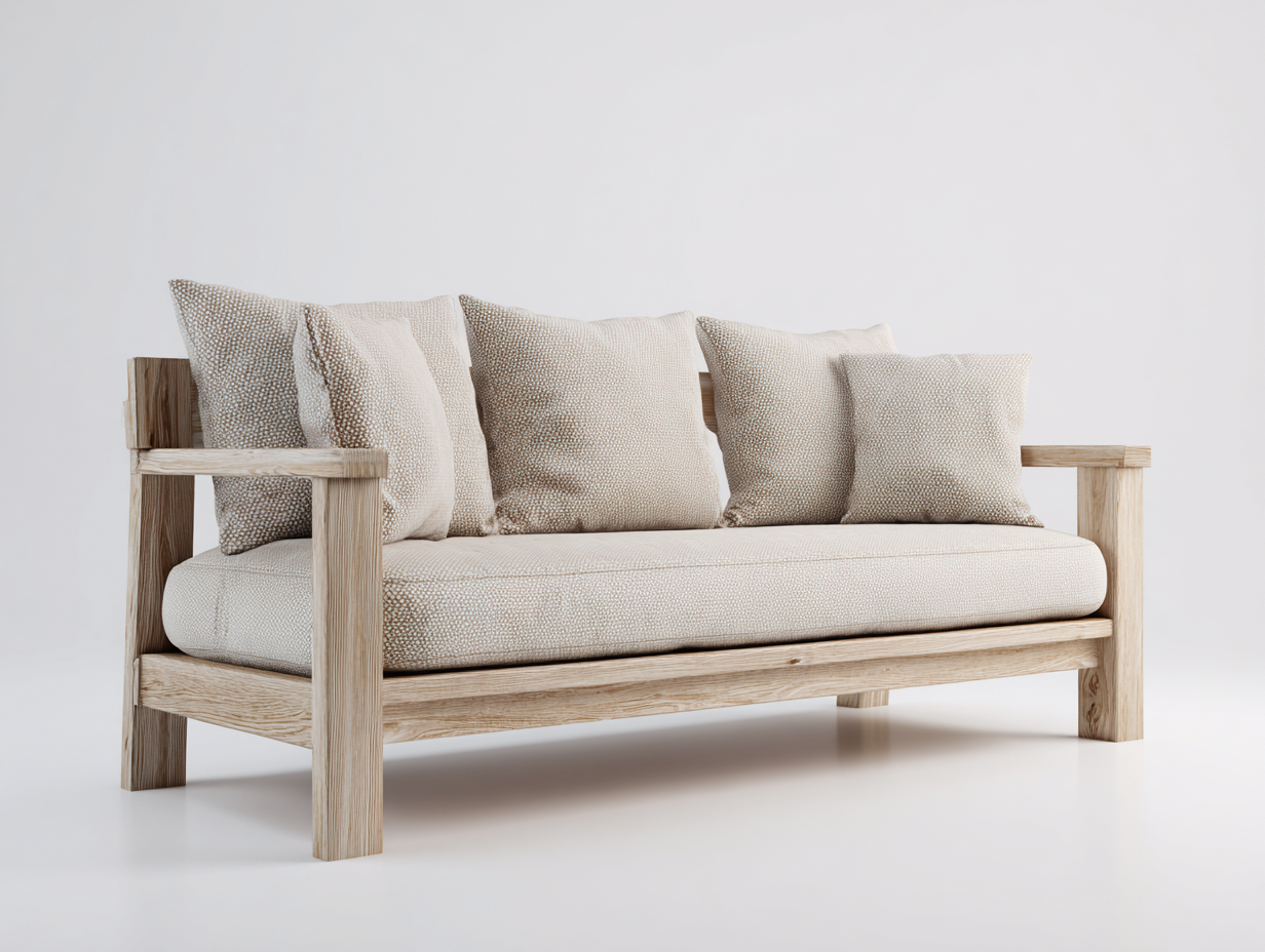 Sofás 3 plazas de madera y tela 210x86x78 cm - Beige - Diseño moderno con estructura natural-Maviakadecor