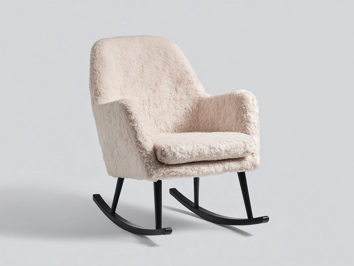 Mecedoras tapizadas en tela bouclé 90x85x95 cm para salón - blanco crema-negro - diseño moderno-Maviakadecor