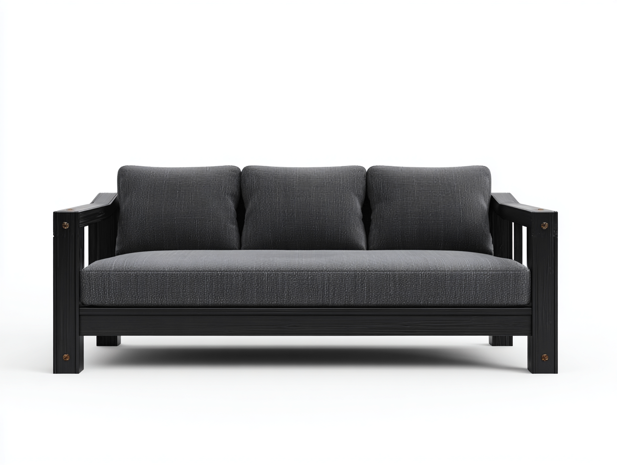 Sofás 3 plazas con estructura de madera 220x85x80 cm para salón - gris oscuro-negro - diseño moderno-Maviakadecor