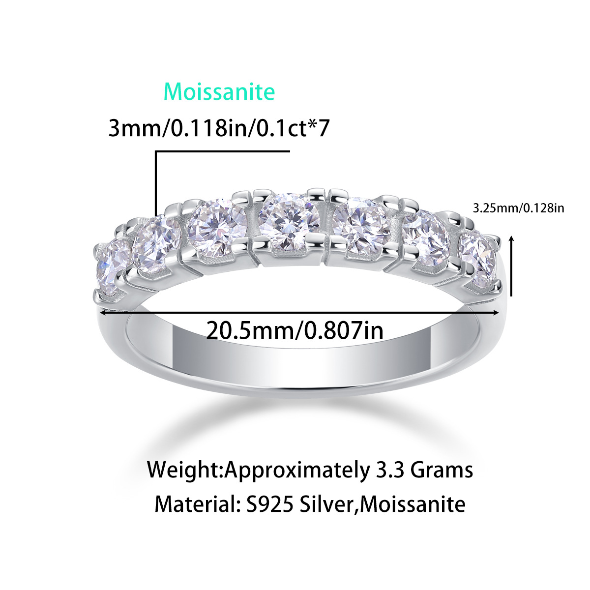 Moissanite Pave Half Eternity Wedding Band Stackable Ring-Sterling Silver-lornajewelry