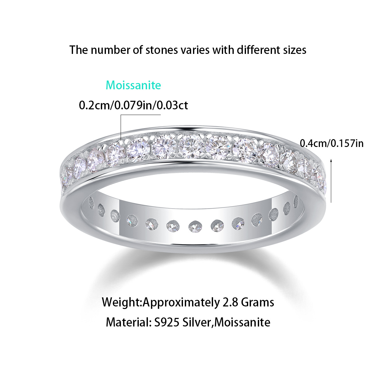 Moissanite Channel Set Full Eternity Wedding Band Ring In Sterling Silver-Sterling Silver-lornajewelry