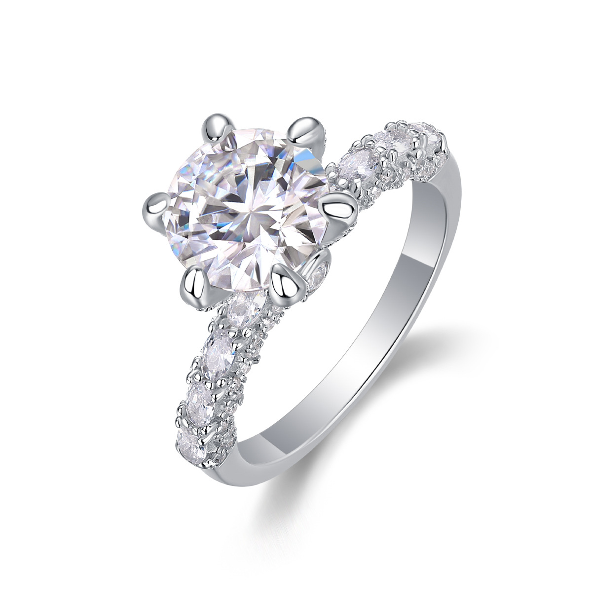 1Ct/2Ct/3Ct Moissanite Nine Stone Round Cut Half Eternity Engagement Ring-Sterling Silver-lornajewelry
